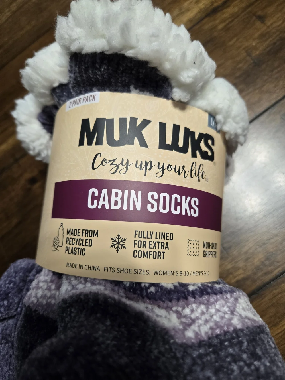 MUK LUKS Purple Patterned Cozy Cabin Socks with Sherpa Cuff
